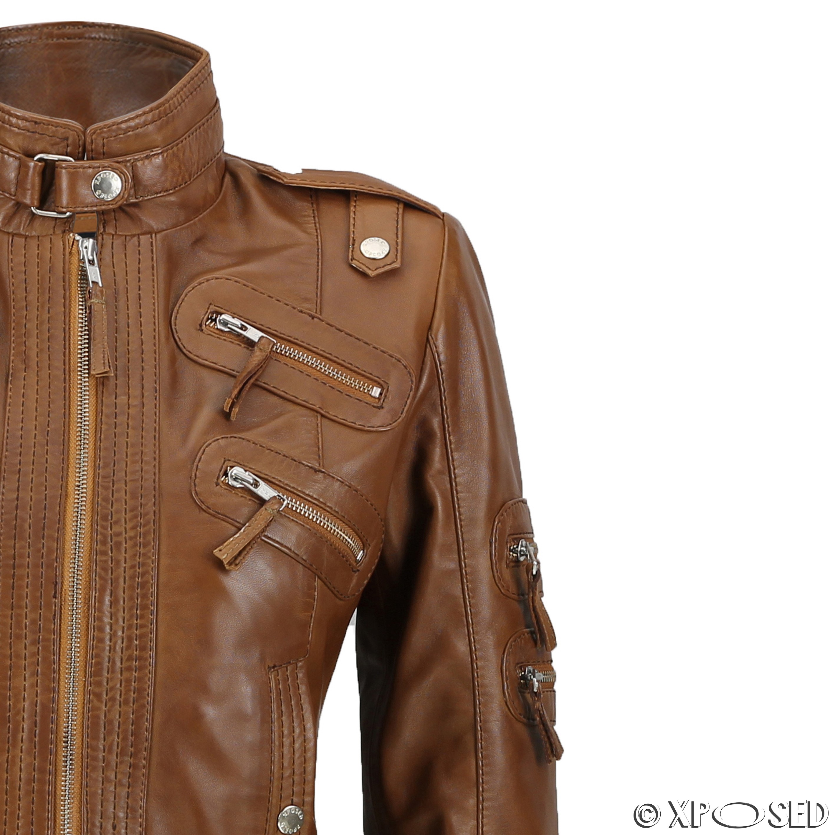 New Black Brown Ladies Womens Real Leather Slim Fit Soft Zip Biker